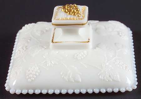 Paneled Grape Milk Glass (Gold Accents, 915) Lid for Beaded Honey Dish