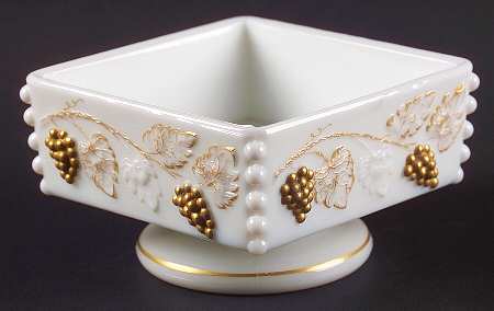 Paneled Grape Milk Glass (Gold Accents, 915) Beaded Honey Dish No Lid