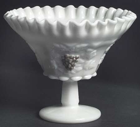Paneled Grape Milk Glass (Gold Accents, 915) Crimped Comport