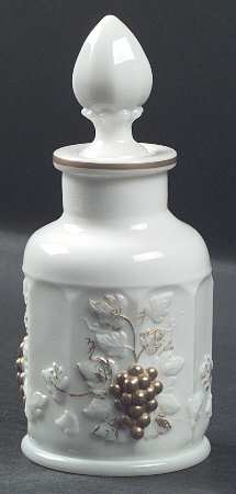 Paneled Grape Milk Glass (Gold Accents, 915) Round Perfume Bottle & Stopper