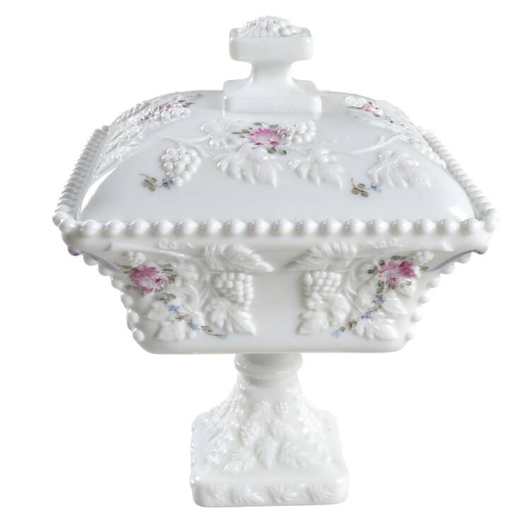 Roses & Bows Footed Candy Dish with Lid, Beaded
