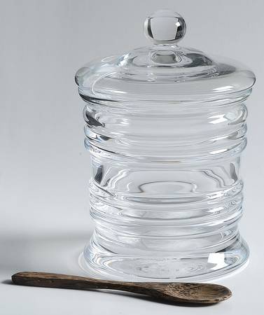 Country Honey Jar & Lid with Wood Spoon/Dipper