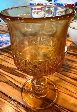 Daisy and Cube Amber Water Goblet