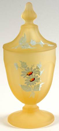 Daisy Decal Yellow Mist Footed Candy Box & Lid