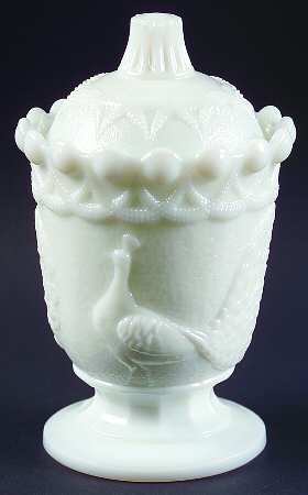 Peacock Milk Glass Sugar Bowl & Lid