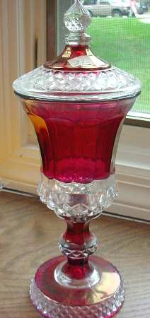 1943 Cranberry Flash Footed Urn & Lid