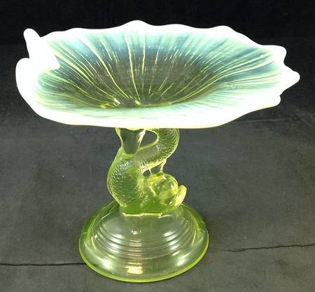 Animals & Figurines Compote-Dolphin-Vaseline/Opalescent