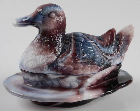 Animals & Figurines Purple Slag Duck Box with Lid