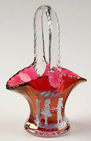 Mary Gregory Ruby 6" Handled Basket