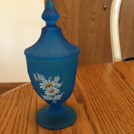 Daisy Decal Blue Mist Candy Jar & Lid