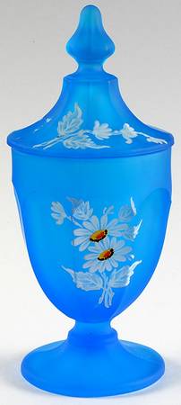 Daisy Decal Blue Mist Footed Candy Box & Lid