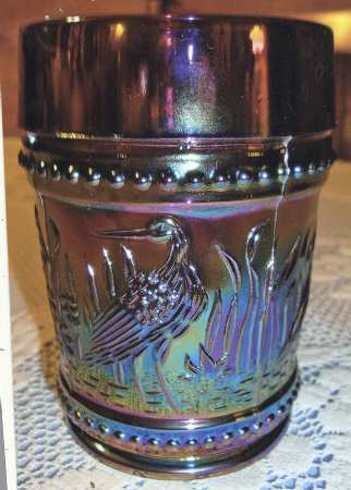 Stork and Rushes (Carnival Amethyst) by L G Wright Glass