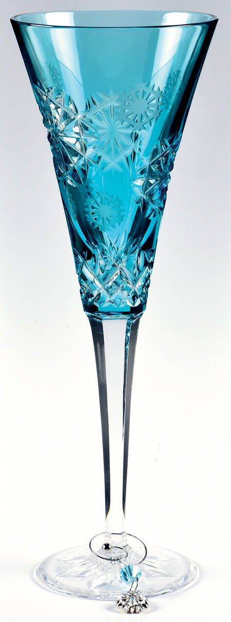 Snowflake Wishes Aqua Happiness Fluted Champagne w/Wine Charm