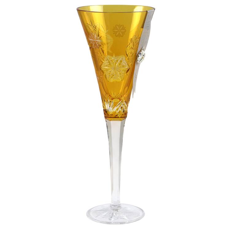 Snowflake Wishes Amber Peace Fluted Champagne w/Wine Charm by Waterford Crystal
