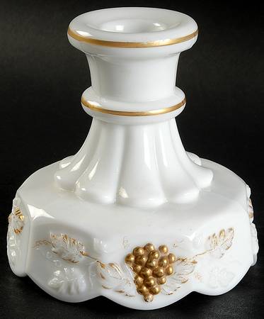 Paneled Grape Milk Glass (Gold Accents, 1881) Single Light Candlestick