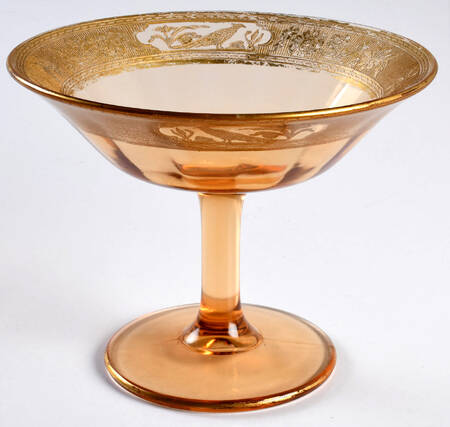 Pheasants and Stump Amber Round Compote (Height X Width)