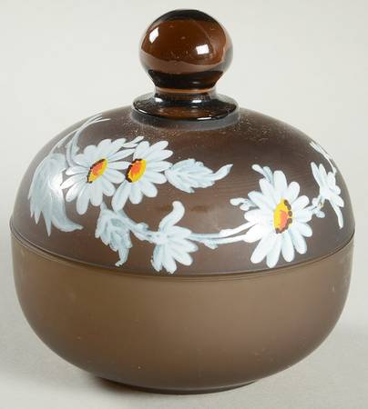 Daisy Decal Brown Mist Round Puff Box with Lid
