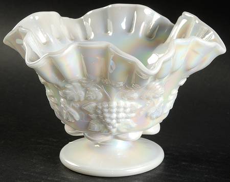 Paneled Grape Milk Glass (Mother of Pearl) Open Candy Dish