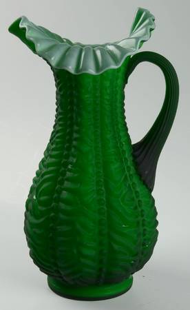 Beaded Curtin Emerald Green Satin by L G Wright Glass