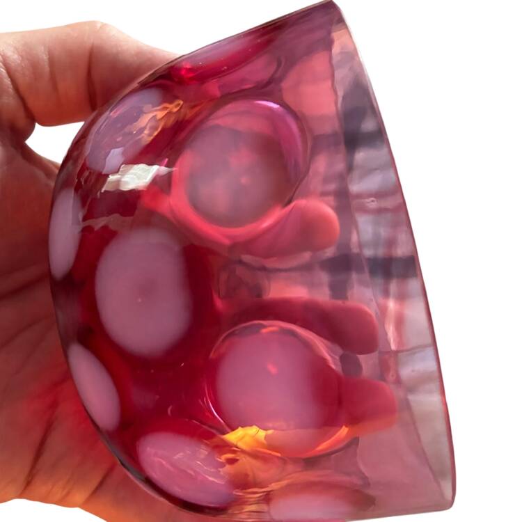 Dot Cranberry Opalecent Finger Bowl