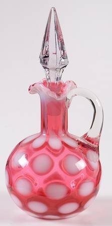 Dot Cranberry Opalecent Cruet & Stopper