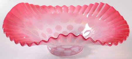 Dot Cranberry Opalecent 9" Round Crimped Bowl