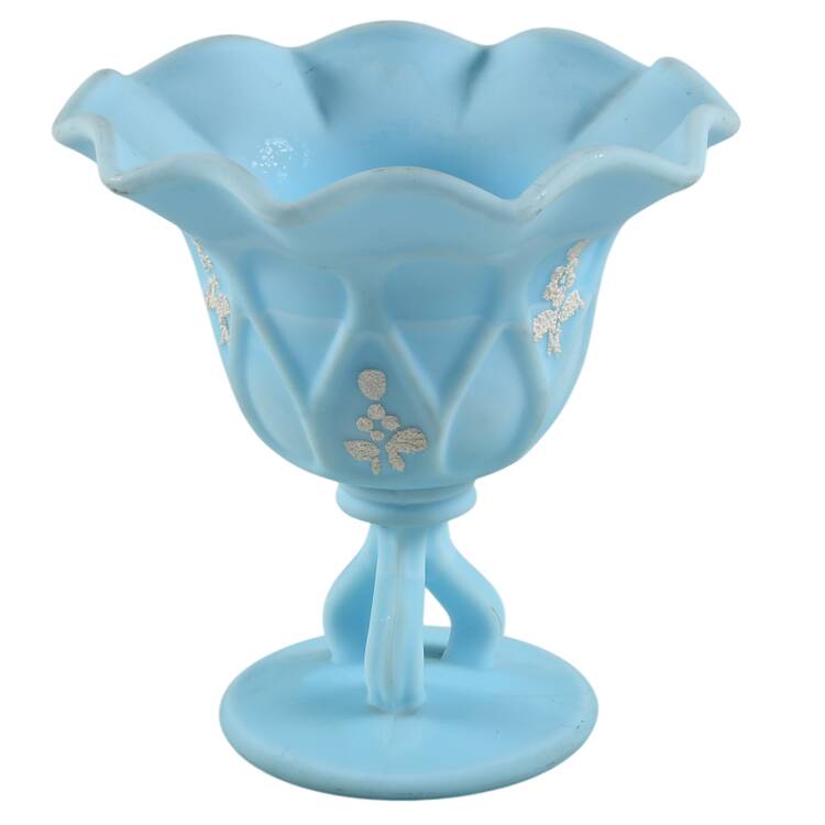 White Beaded Bouquet-Blue Mist Footed Compote/Sweet Meat