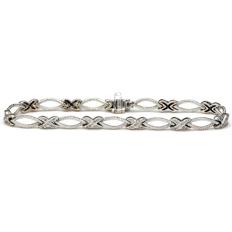14KW Textured Diamond(0.50) "X & O" Line Bracelet