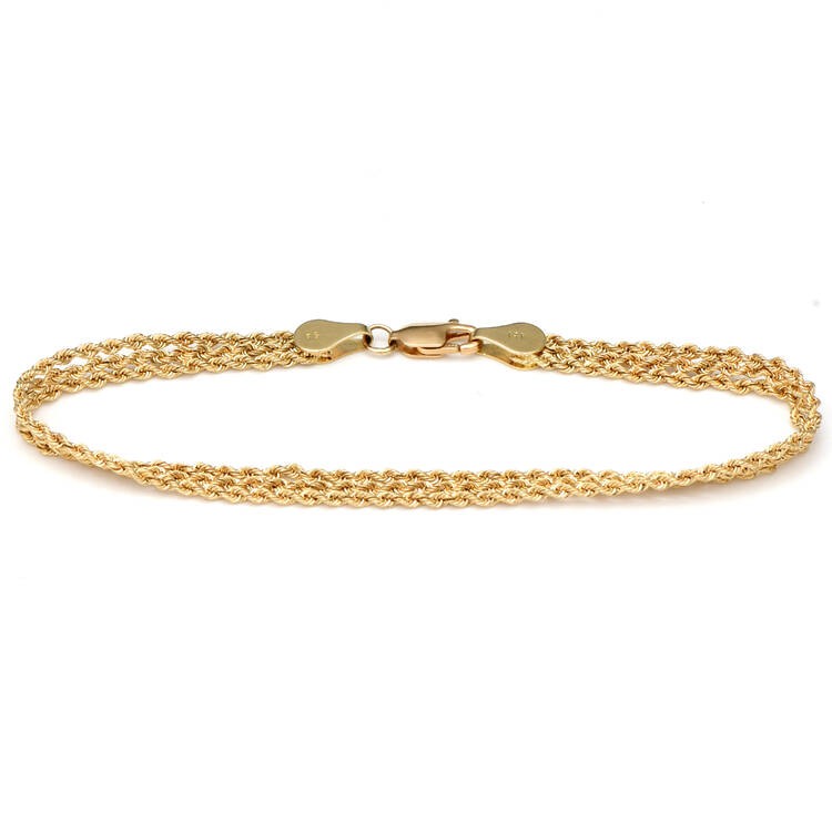 14KY Three Strand Rope Chain Bracelet