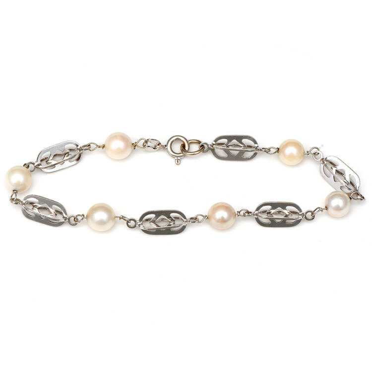 18KW Modernist Pearl (6.5mm) Anchor Link Bracelet