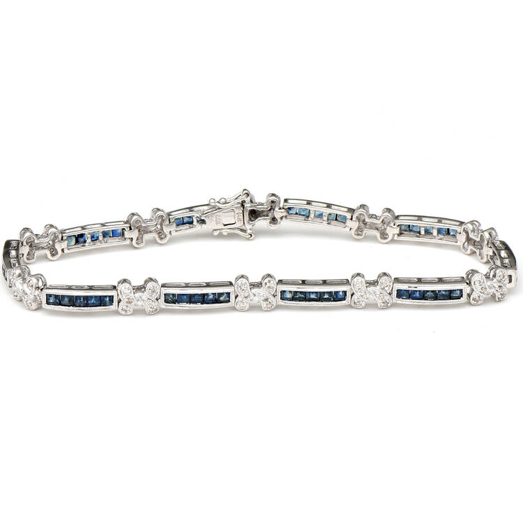 14KW Sapphire(3.0) & Diamond(0.30) Milgrain Line Bracelet