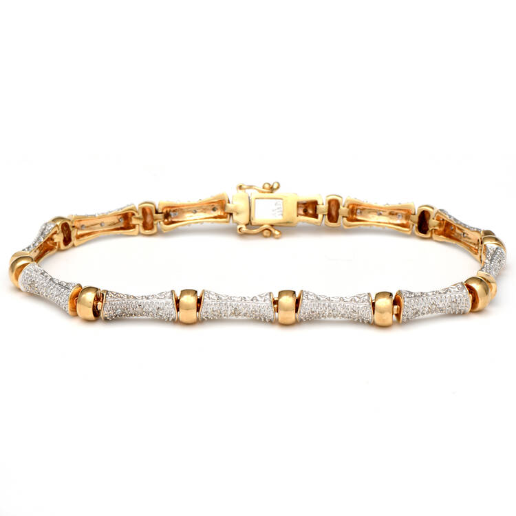 14KWY Two-Tone Textured Diamond(0.36) Accent Bracelet