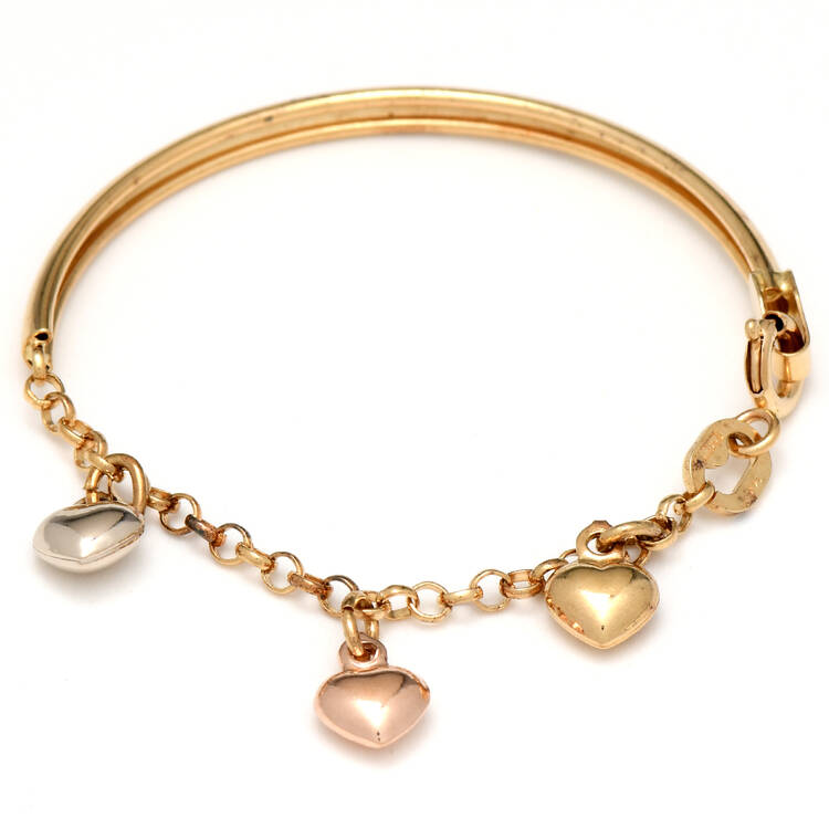 14KYRW Italian Tri-Color Heart Charm Baby Bracelet