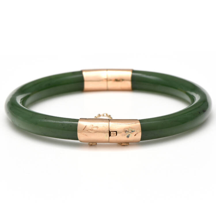 12KY Nephrite Jade Hinged Bangle Bracelet