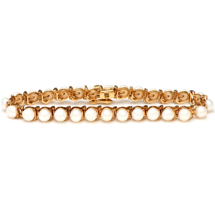 14KY Button Pearl(5.0mm) Fancy Link Bracelet