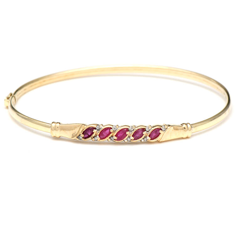 14KY Ruby(0.75) & Diamond(0.10) Hinged Bangle Bracelet