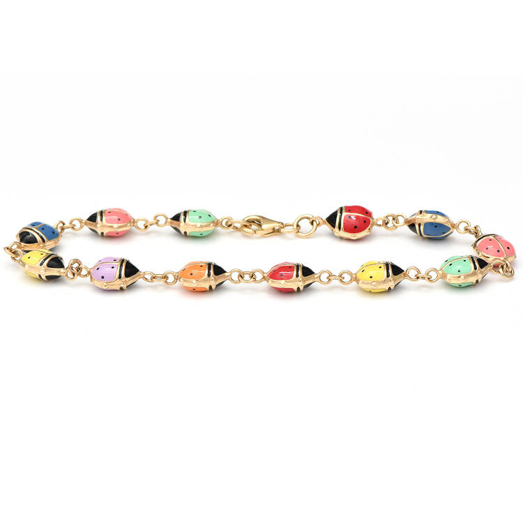 10KY Multi-Color Enameled Ladybug Bracelet