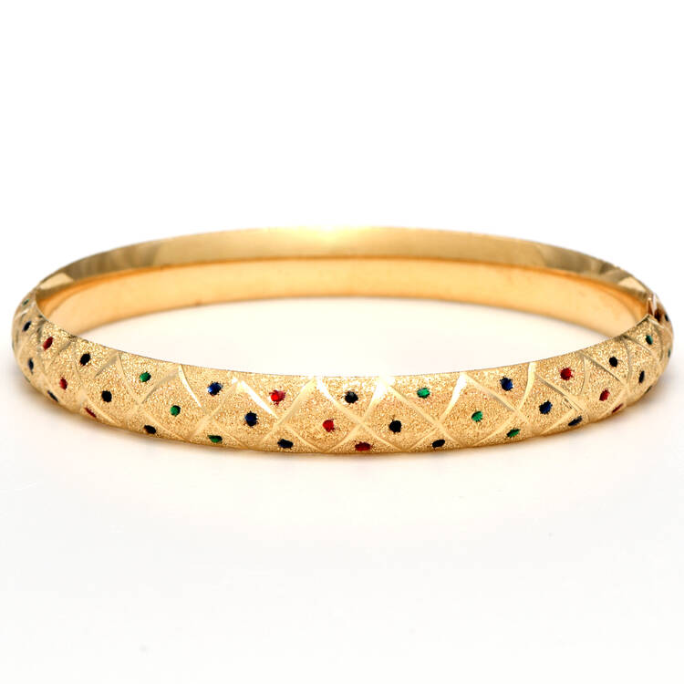 14KY Textured Multi Color Enamel Bangle Bracelet