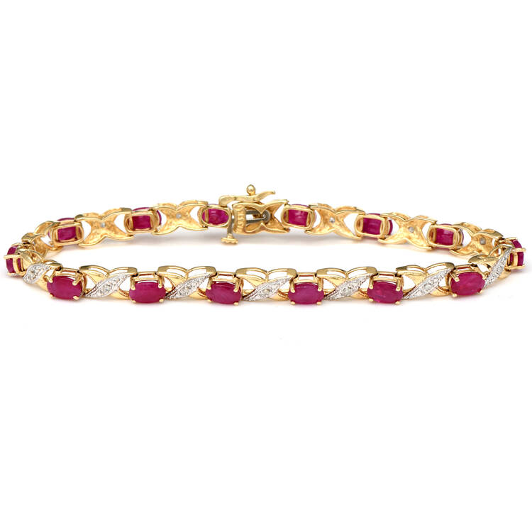 14KYW Ruby(7.0) & Diamond(0.14) X-Link Bracelet
