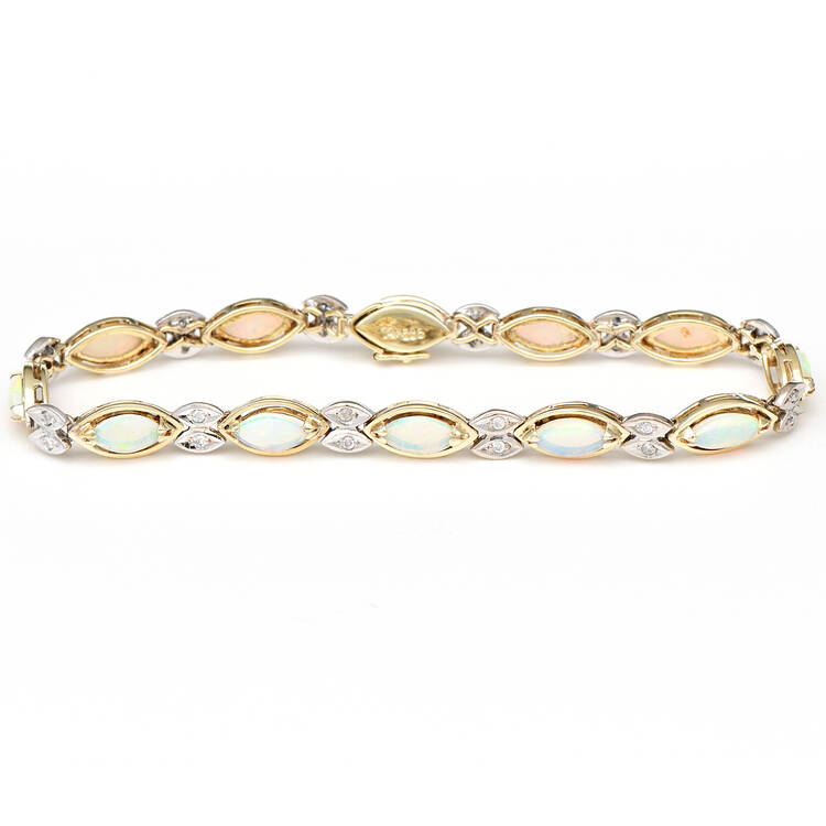 14KY Crystal Opal(6.0) & Diamond(0.24) Accent Line Bracelet