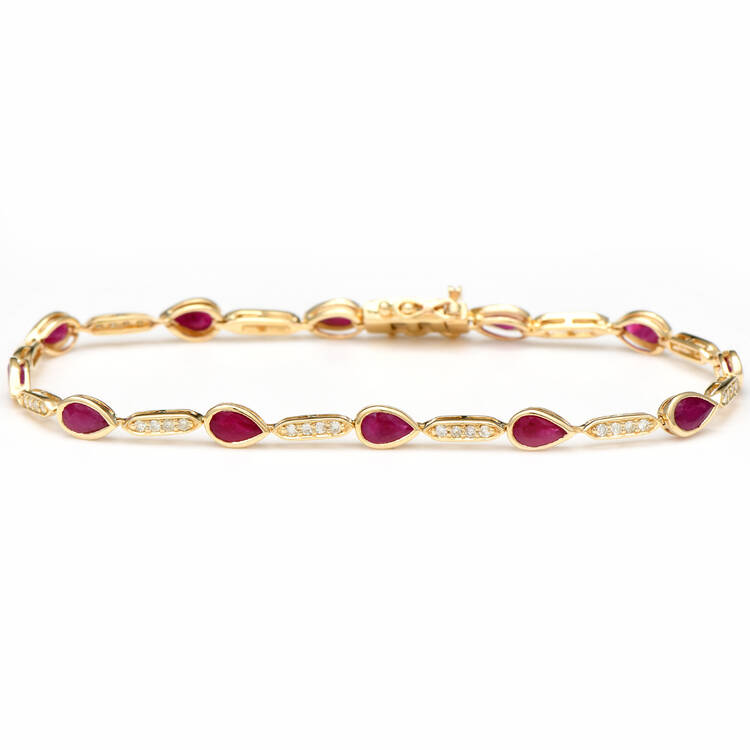 14KYW Ruby (2.66) & Diamond (0.50) Bar Line Bracelet