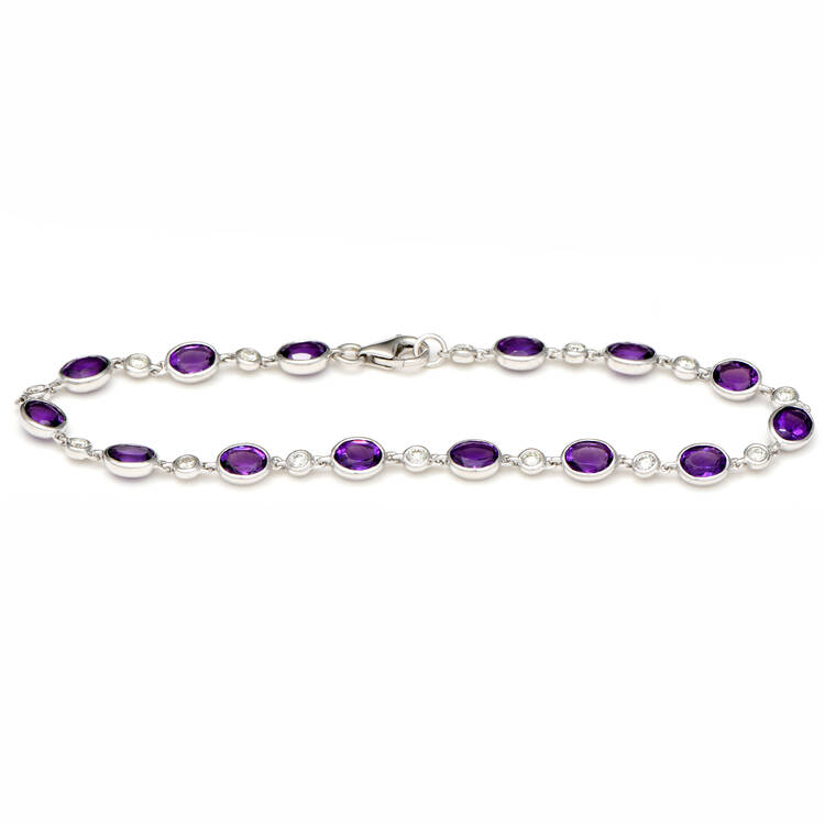 10KW Amethyst(4.25) & Diamond (0.50) Bezel Link Bracelet