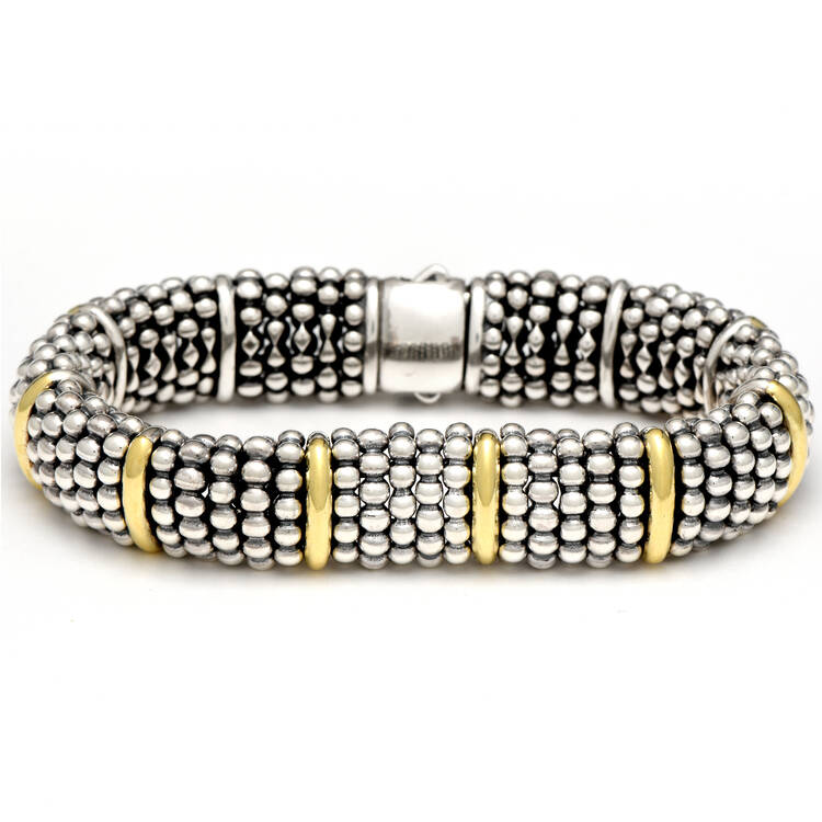 Sterling Silver 18KY Lagos Caviar Two-Tone Station Bracelet