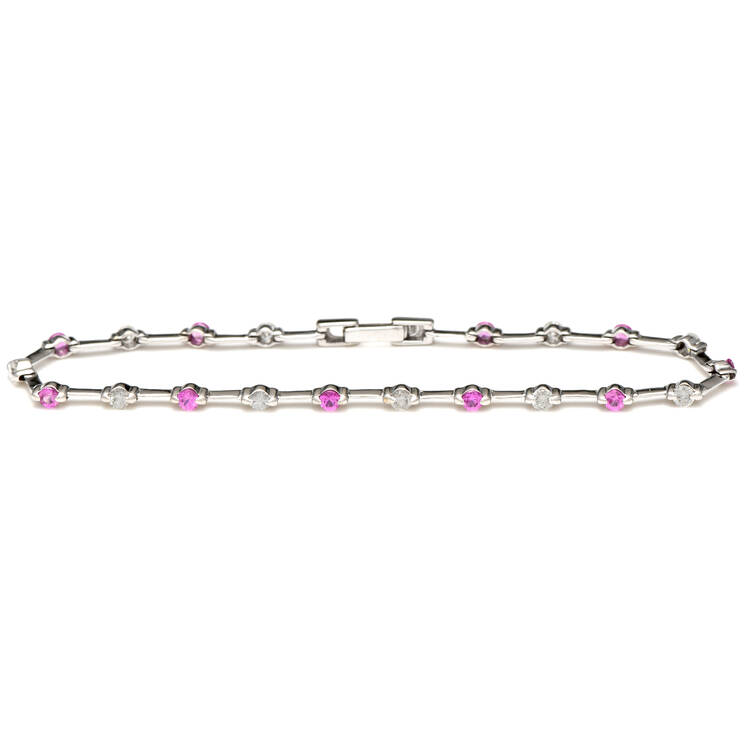 18KW Dainty Pink Sapphire(0.90) & Diamond(0.60) Line Bracelet