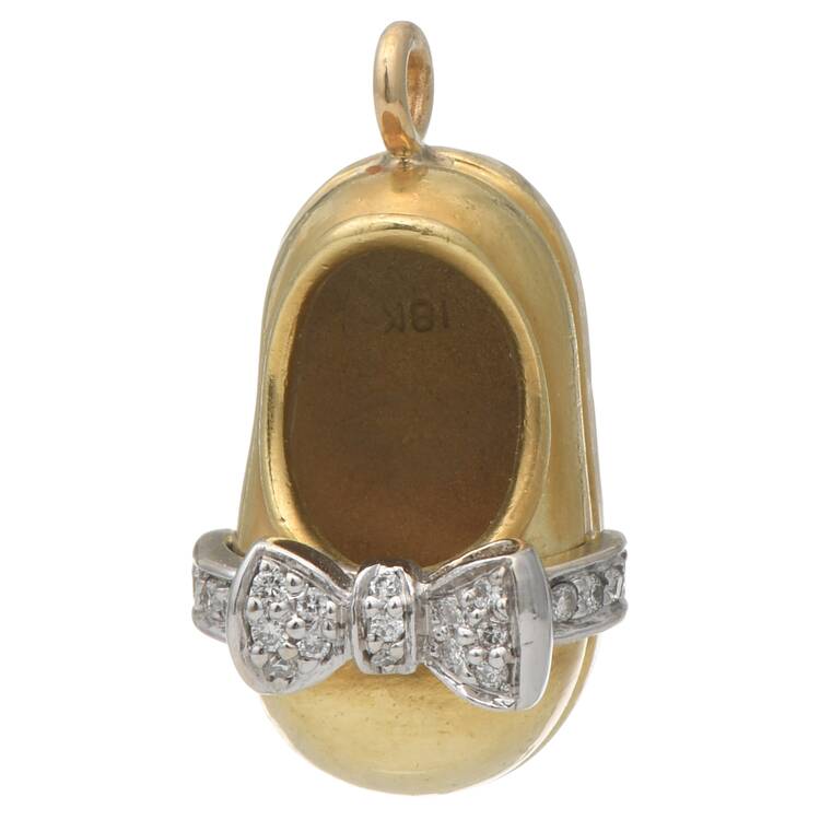 18KYW Diamond(0.21) Bow Ballet Shoe Charm