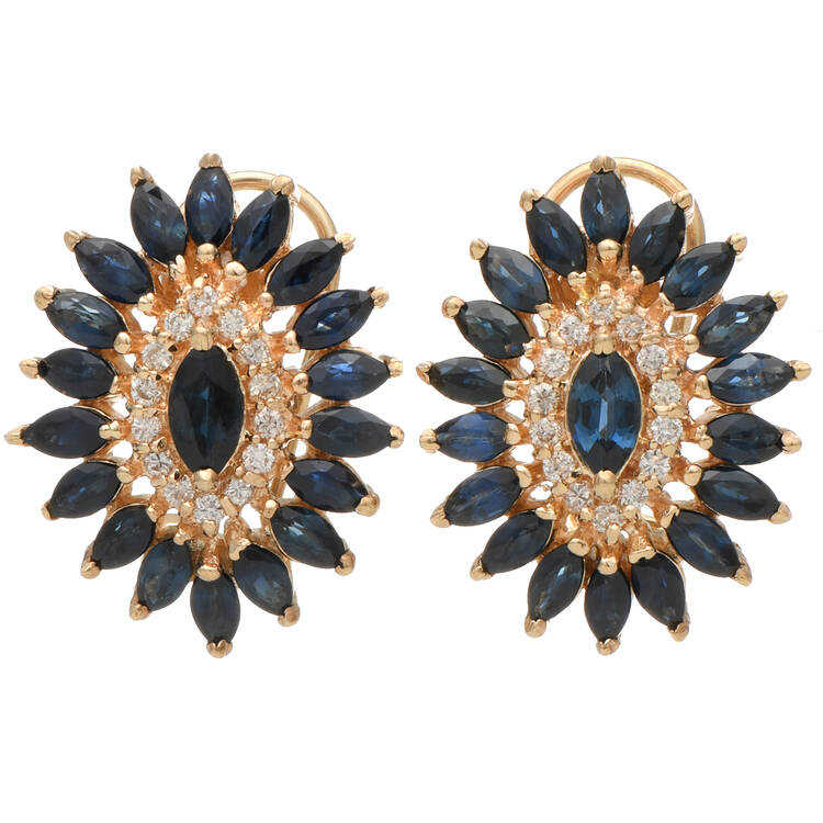 14KY Sapphire(3.32) & Diamond(0.14) Cluster Earrings