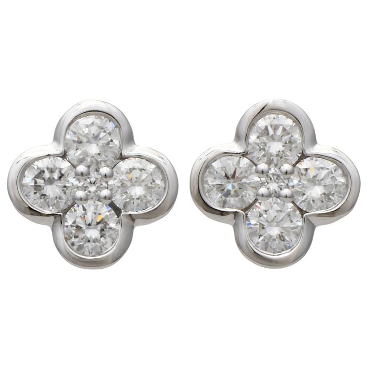 Platinum Diamond(0.85) Clover Stud Earrings