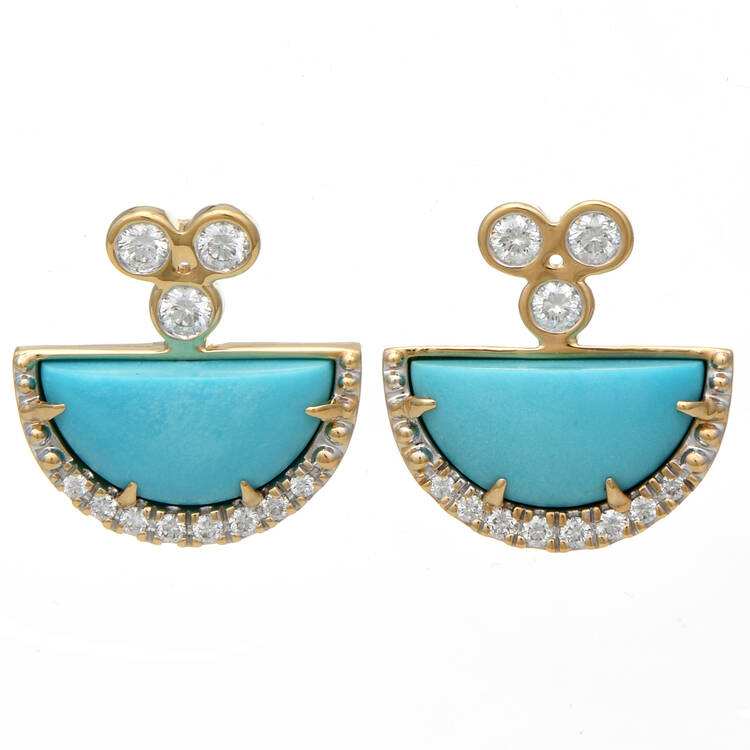 18KY Turquoise(3.02) & Diamond(0.36) Half Moon Earrings