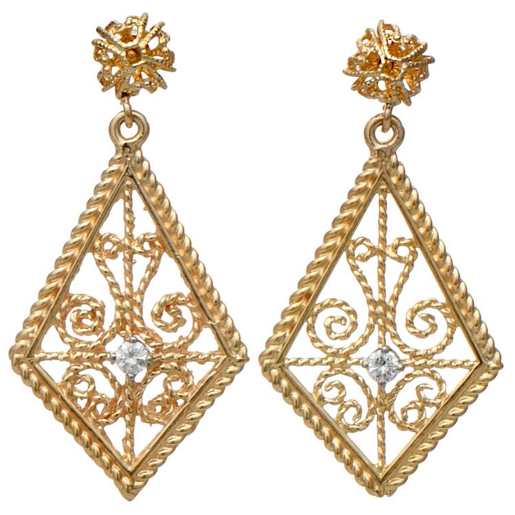 14KY Diamond(0.12) Filigree Dangle Earrings