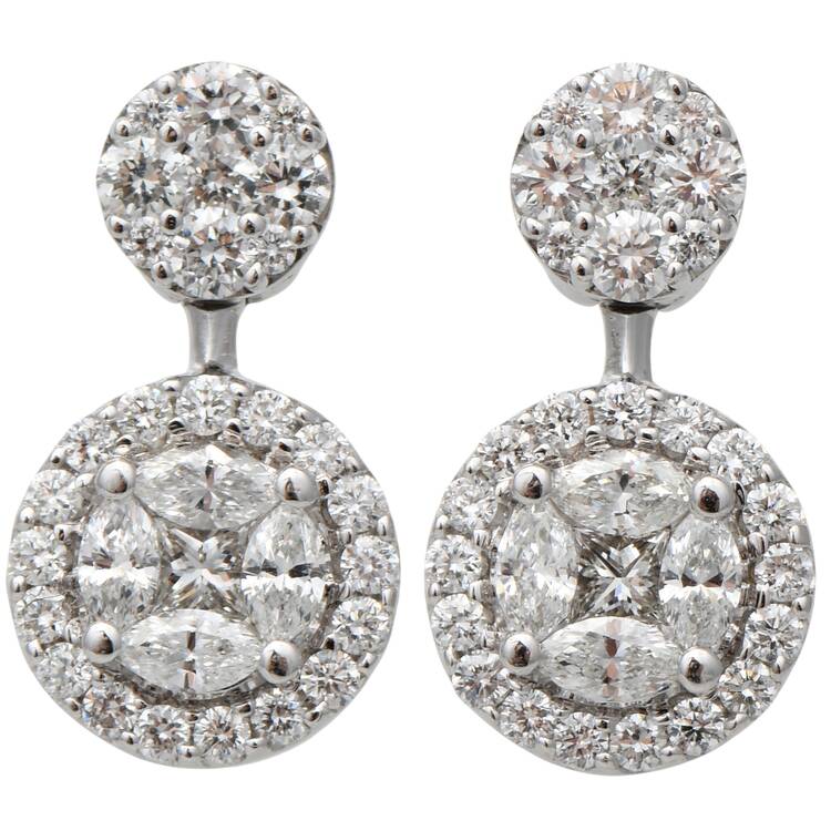 18KW Diamond(1.00) Cluster Drop Earrings